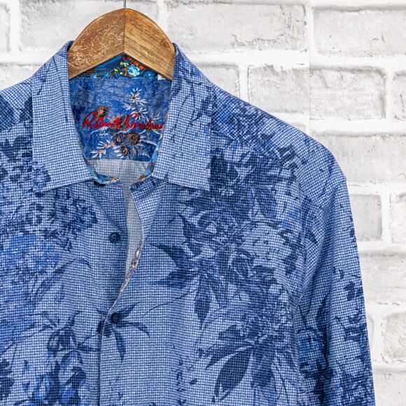 Robert Graham Men's Blue Floral embroidered Skull flip cuffs Button up Shirt L - Picture 6 of 9